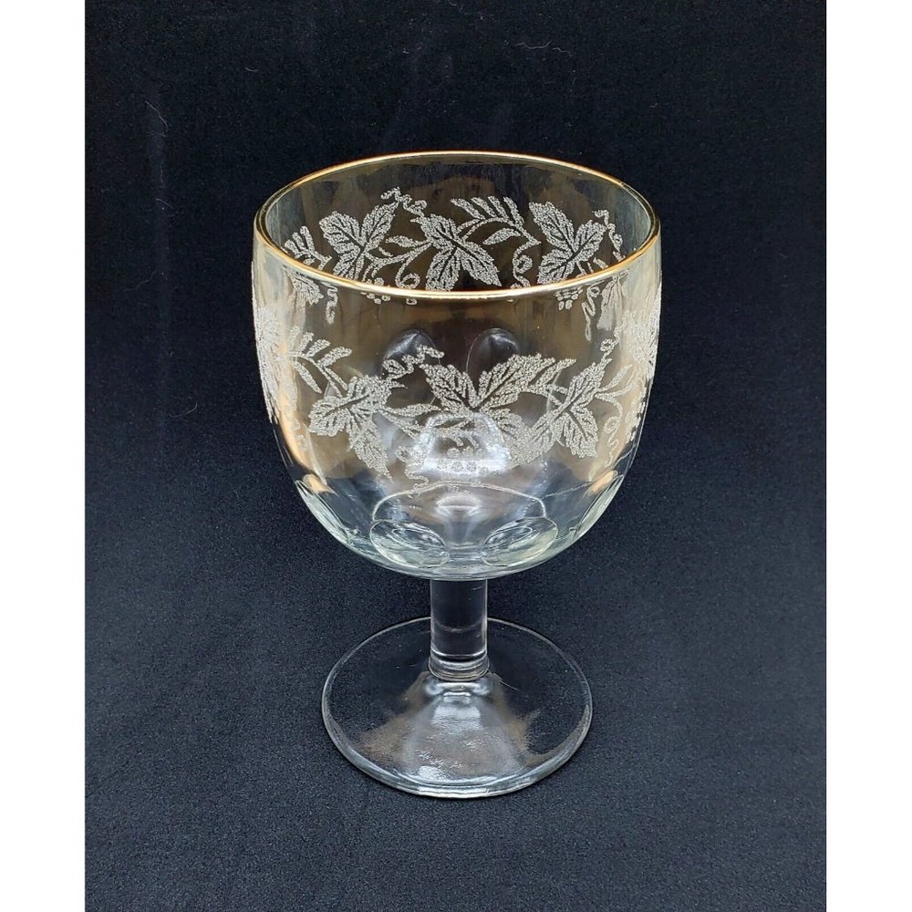 Bartlett Collins 14 fl oz Vintage Gold Trim Thumbprint Goblet Grapevine Design